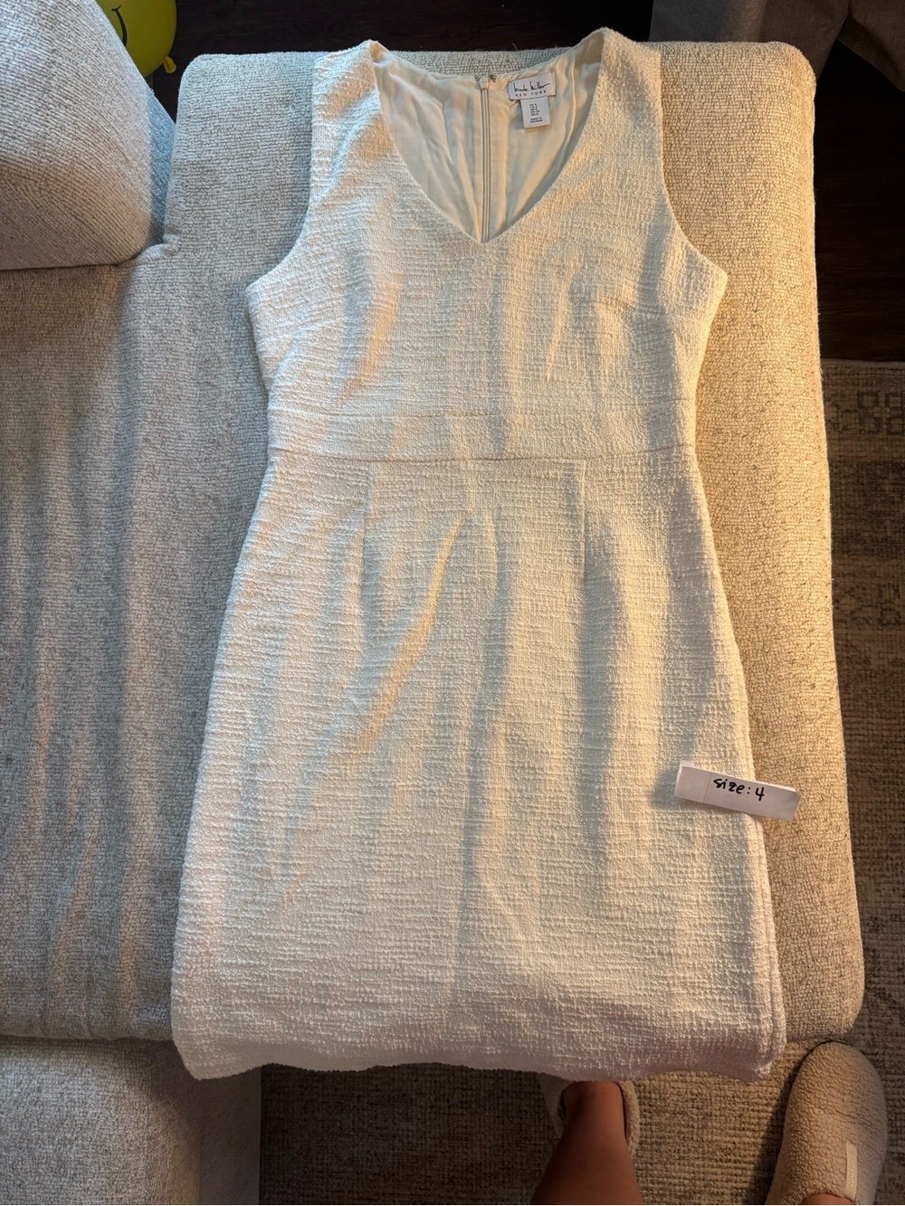 Nicole Miller Cream Textured V-Neck Midi Dress